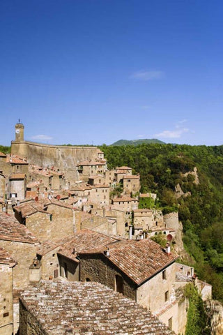 Italy, Sorano Medieval hill town on a cliffside Black Ornate Wood Framed Art Print with Double Matting by Flaherty, Dennis