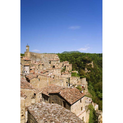 Italy, Sorano Medieval hill town on a cliffside Black Modern Wood Framed Art Print by Flaherty, Dennis