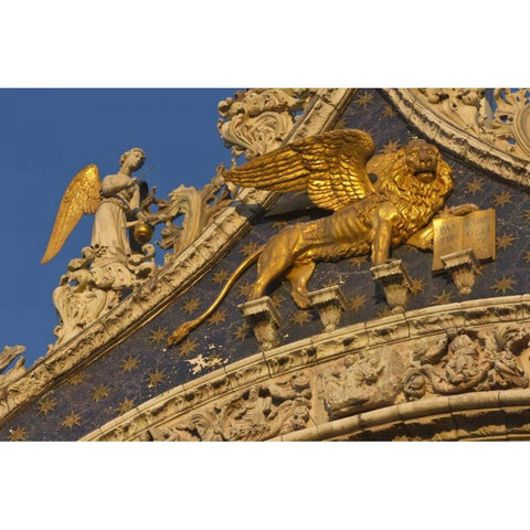 Italy, Venice Lion on San Marco Basilica Gold Ornate Wood Framed Art Print with Double Matting by Young, Bill