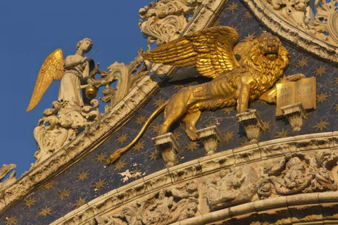 Italy, Venice Lion on San Marco Basilica Black Ornate Wood Framed Art Print with Double Matting by Young, Bill