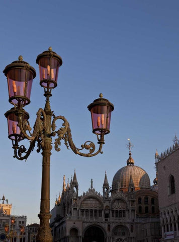 Italy, Venice Ornate lamp on St Marks Square Black Ornate Wood Framed Art Print with Double Matting by Young, Bill