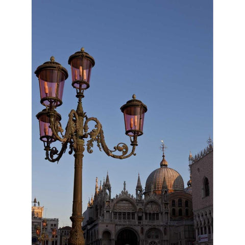 Italy, Venice Ornate lamp on St Marks Square Black Modern Wood Framed Art Print by Young, Bill