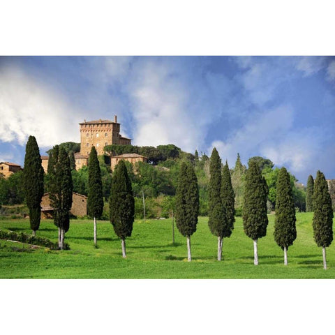 Italy, Tuscany A villa near the town of Pienza White Modern Wood Framed Art Print by Flaherty, Dennis