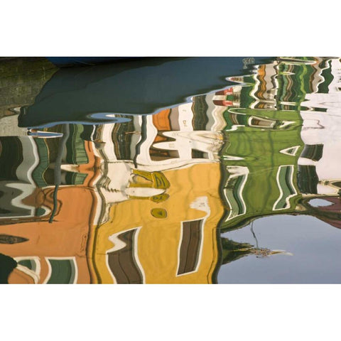 Italy, Burano Houses reflecting on canal White Modern Wood Framed Art Print by Kaveney, Wendy