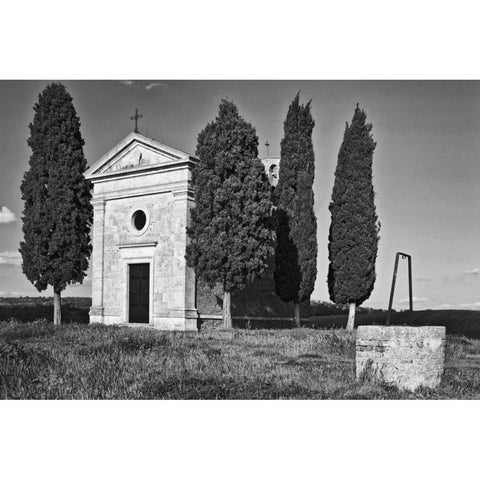 Italy, Tuscany, Val dOrcia Vitaleta Chapel  White Modern Wood Framed Art Print by Flaherty, Dennis