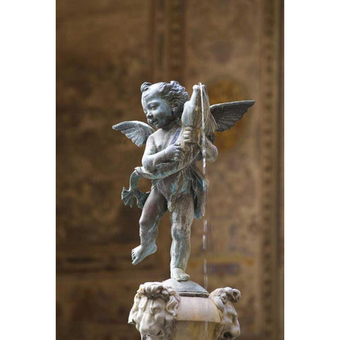 Italy, Florence Statue of boy with dolphin Black Modern Wood Framed Art Print by Delisle, Gilles