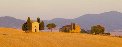 Italy, Tuscany Little chapel at sunset Black Ornate Wood Framed Art Print with Double Matting by Delisle, Gilles