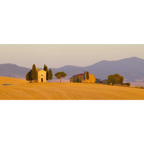 Italy, Tuscany Little chapel at sunset Black Modern Wood Framed Art Print with Double Matting by Delisle, Gilles