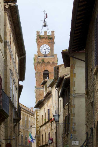 Italy, Tuscany, Pienza City street view White Modern Wood Framed Art Print with Double Matting by Delisle, Gilles