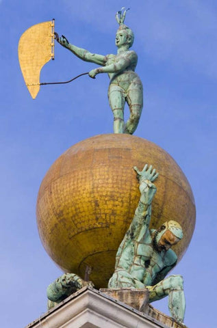 Italy, Venice Fortune statue on top a roof White Modern Wood Framed Art Print with Double Matting by Delisle, Gilles