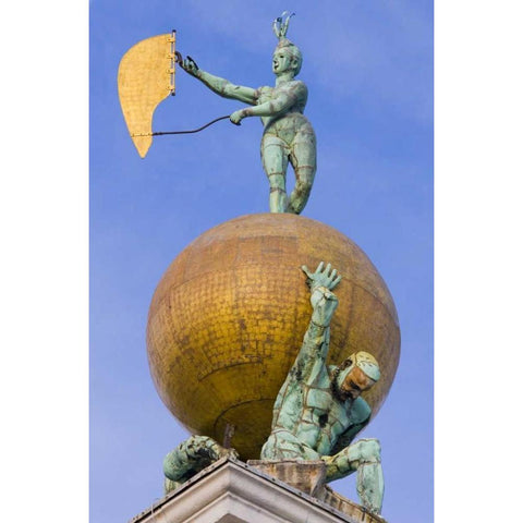 Italy, Venice Fortune statue on top a roof Black Modern Wood Framed Art Print by Delisle, Gilles