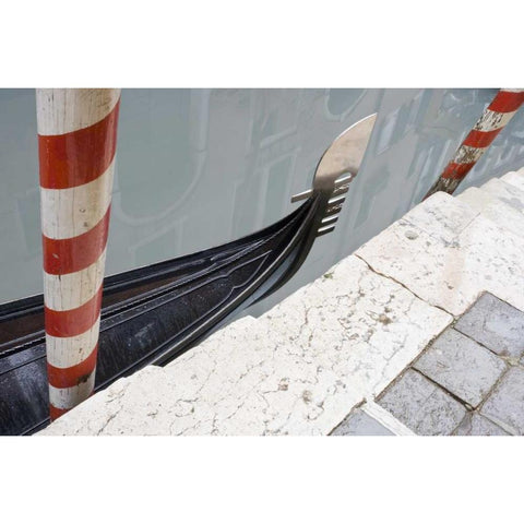 Italy, Venice Gondola and posts Black Modern Wood Framed Art Print by Delisle, Gilles