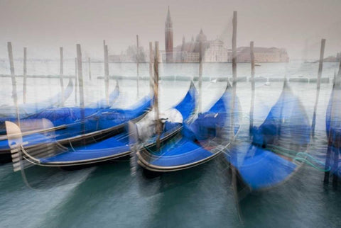 Italy, Venice Gondolas at St Marks Square White Modern Wood Framed Art Print with Double Matting by Delisle, Gilles