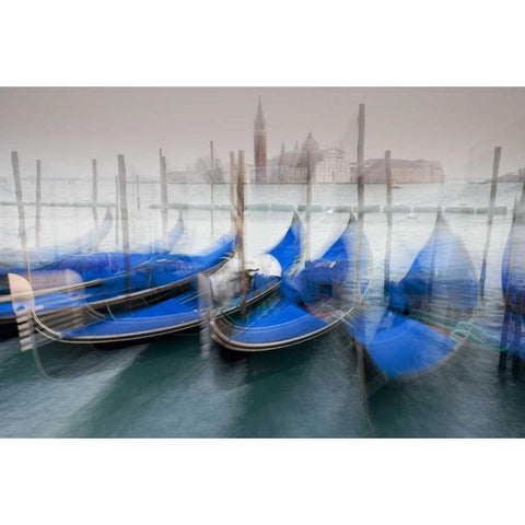 Italy, Venice Gondolas at St Marks Square Black Modern Wood Framed Art Print with Double Matting by Delisle, Gilles