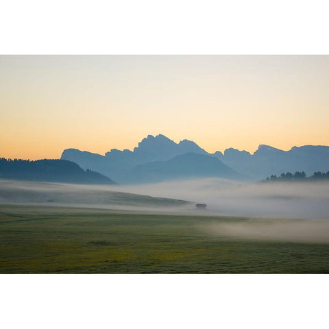 Europe-Italy-South Tirol-Sunrise on the Sasso Lungo and Sasso Piatto Mountains Black Modern Wood Framed Art Print by Jaynes Gallery