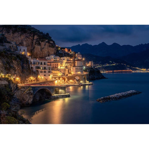 Europe-Italy-Atrani-Sunset on town and Amalfi Coast Black Modern Wood Framed Art Print with Double Matting by Jaynes Gallery