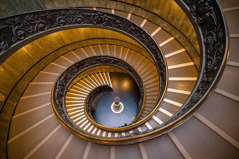 Europe-Italy-Rome-Bramante Stairwell at the Vatican Museum Black Ornate Wood Framed Art Print with Double Matting by Jaynes Gallery