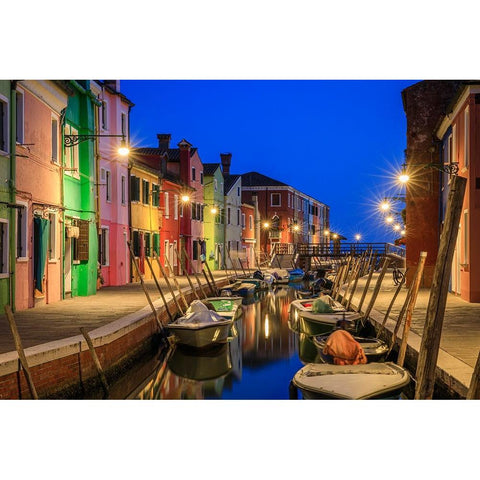 Europe-Italy-Venice-Blue hour on canal in Burano Black Modern Wood Framed Art Print with Double Matting by Jaynes Gallery