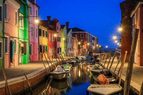 Europe-Italy-Venice-Blue hour on canal in Burano Black Ornate Wood Framed Art Print with Double Matting by Jaynes Gallery
