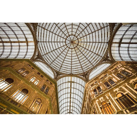 Europe-Italy-Naples-Looking up at Galleria Umberto shopping arcade ceiling Black Modern Wood Framed Art Print by Jaynes Gallery