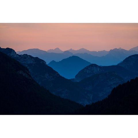 Europe-Italy-Friuli Venezia Giulia-Foggy Monte Lussari mountain at sunset Black Modern Wood Framed Art Print by Jaynes Gallery