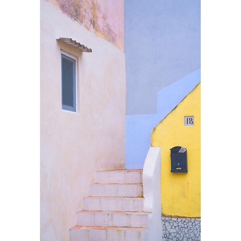 Europe-Italy-Procida-Exterior of house and stairway Black Modern Wood Framed Art Print by Jaynes Gallery