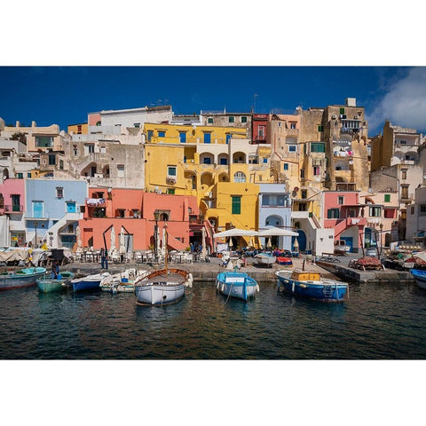 Europe-Italy-Procida-City houses and boats in Marina Corricella Gold Ornate Wood Framed Art Print with Double Matting by Jaynes Gallery