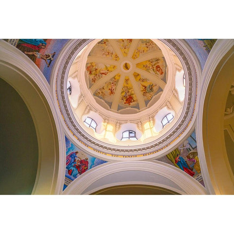 Europe-Italy-Procida-Interior dome of Santuario S-Maria delle Grazie Incornata church White Modern Wood Framed Art Print by Jaynes Gallery