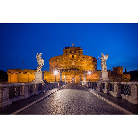 Europe-Italy-Rome-Bridge to Castel SantAngelo lit at night Black Modern Wood Framed Art Print by Jaynes Gallery