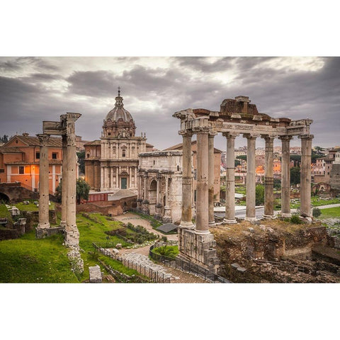 Europe-Italy-Rome-Ruins of Roman Temple of Saturn White Modern Wood Framed Art Print by Jaynes Gallery