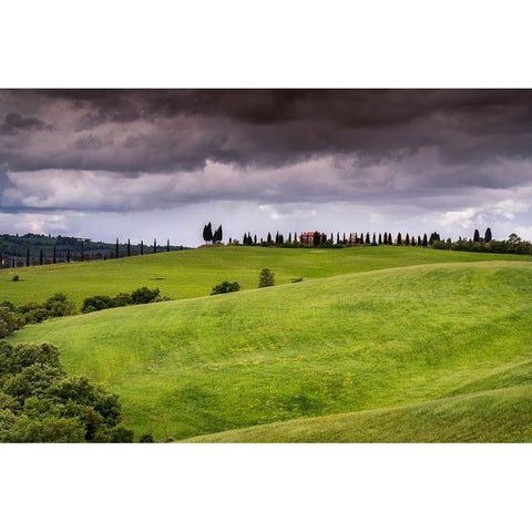 Europe-Italy-Tuscany-Val d Orcia-Farmland under stormy sky Black Modern Wood Framed Art Print with Double Matting by Jaynes Gallery