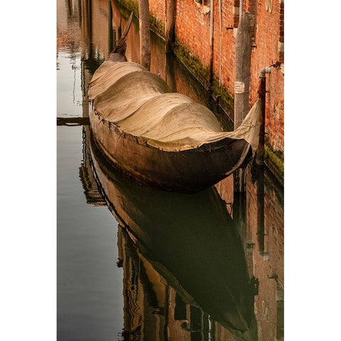 Europe-Italy-Venice-Covered old gondola on canal Black Modern Wood Framed Art Print by Jaynes Gallery