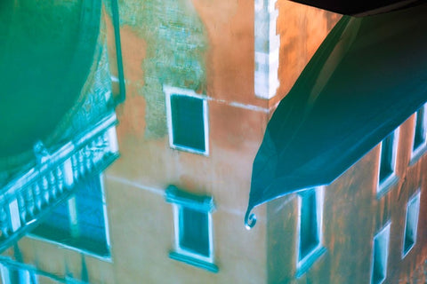 Europe-Italy-Venice-reflections of gondola and buildings in still canal White Modern Wood Framed Art Print with Double Matting by Jaynes Gallery