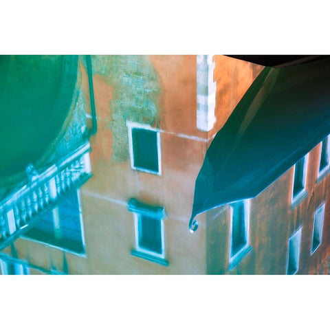 Europe-Italy-Venice-reflections of gondola and buildings in still canal Black Modern Wood Framed Art Print by Jaynes Gallery