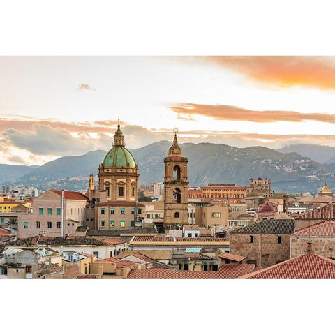 Palermo Province-Palermo The dome and bell tower of the baroque Chiesa del Gesu Gold Ornate Wood Framed Art Print with Double Matting by Wilson, Emily