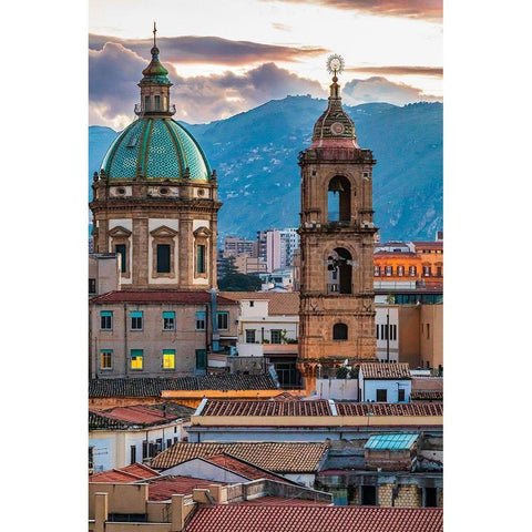 Palermo Province-Palermo The dome and bell tower of the baroque Chiesa del Gesu White Modern Wood Framed Art Print by Wilson, Emily