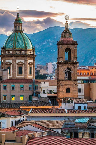 Palermo Province-Palermo The dome and bell tower of the baroque Chiesa del Gesu White Modern Wood Framed Art Print with Double Matting by Wilson, Emily
