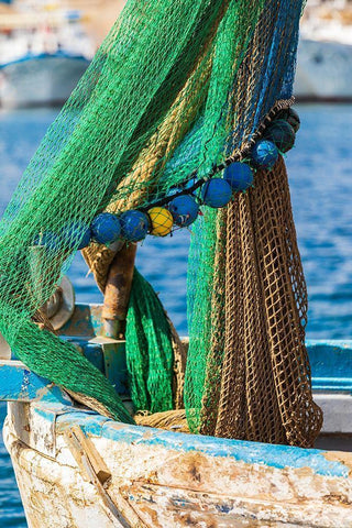 Palermo Province-Santa Flavia Net on a small fishing boat in the harbor of the fishing village Black Ornate Wood Framed Art Print with Double Matting by Wilson, Emily
