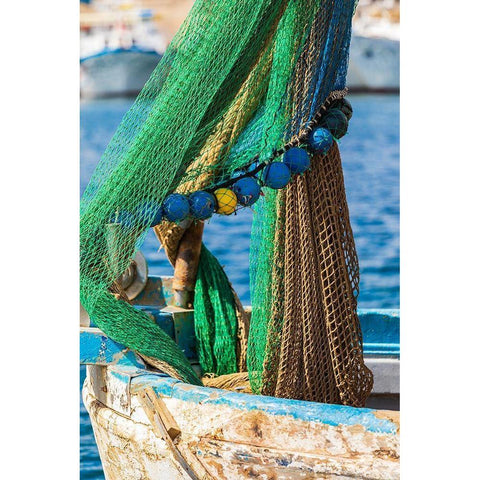 Palermo Province-Santa Flavia Net on a small fishing boat in the harbor of the fishing village Black Modern Wood Framed Art Print with Double Matting by Wilson, Emily