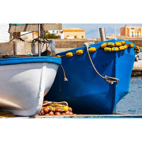 Palermo Province-Santa Flavia Small fishing boats in the harbor of the fishing village Black Modern Wood Framed Art Print with Double Matting by Wilson, Emily