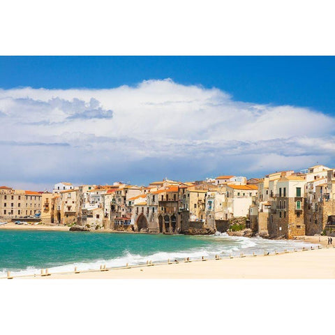 Palermo Province-Cefalu The beach on the Mediterranean Sea in the town of Cefalu White Modern Wood Framed Art Print by Wilson, Emily