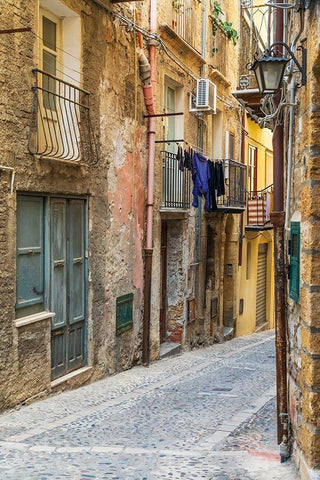Palermo Province-Cefalu Narrow street in Cefalu Black Ornate Wood Framed Art Print with Double Matting by Wilson, Emily