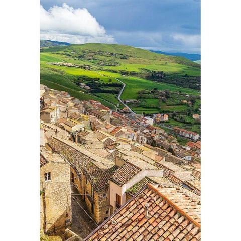 Palermo Province-Gangi View of the town of Gangi in the mountains of Sicily Black Modern Wood Framed Art Print by Wilson, Emily
