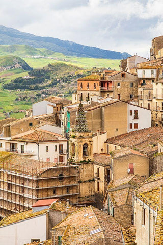 Palermo Province-Gangi View of the town of Gangi in the mountains of Sicily White Modern Wood Framed Art Print with Double Matting by Wilson, Emily
