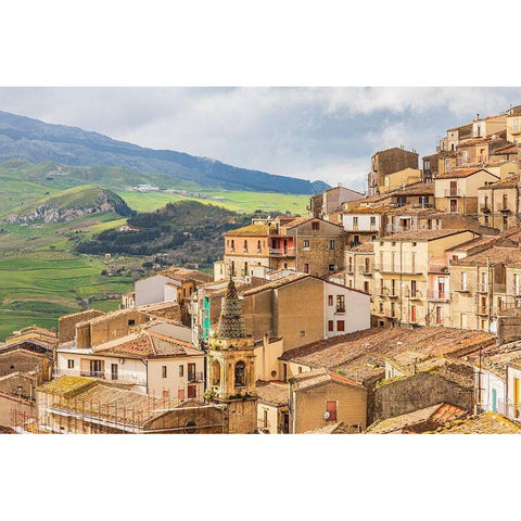 Palermo Province-Gangi View of the town of Gangi in the mountains of Sicily Black Modern Wood Framed Art Print by Wilson, Emily
