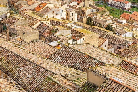 Palermo Province-Gangi View over the rooftops in the town of Gangi in the mountains of Sicily Black Ornate Wood Framed Art Print with Double Matting by Wilson, Emily