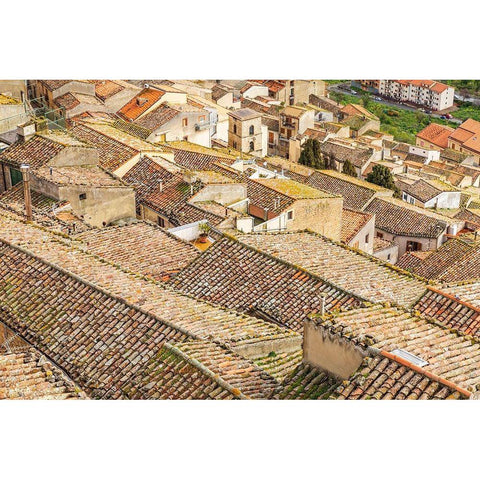 Palermo Province-Gangi View over the rooftops in the town of Gangi in the mountains of Sicily Black Modern Wood Framed Art Print by Wilson, Emily