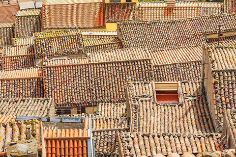 Palermo Province-Gangi View over the rooftops in the town of Gangi in the mountains of Sicily White Modern Wood Framed Art Print with Double Matting by Wilson, Emily