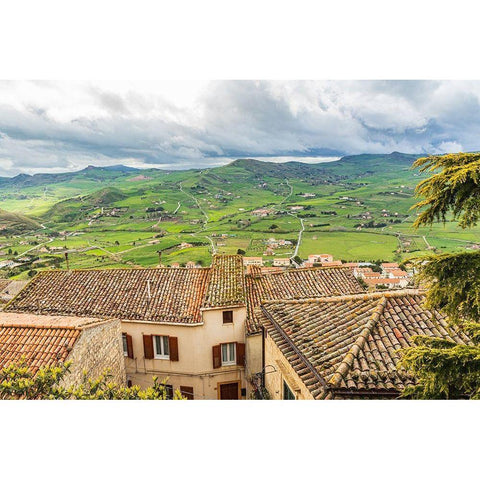 Palermo Province-Gangi Territorial town view of the countryside around Gangi in the mountains White Modern Wood Framed Art Print by Wilson, Emily
