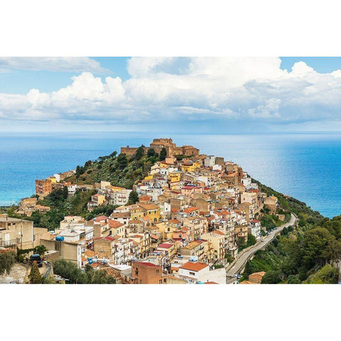 Messina Province-Caronia The medieval hilltop town Caronia-built around a Norman castle Gold Ornate Wood Framed Art Print with Double Matting by Wilson, Emily